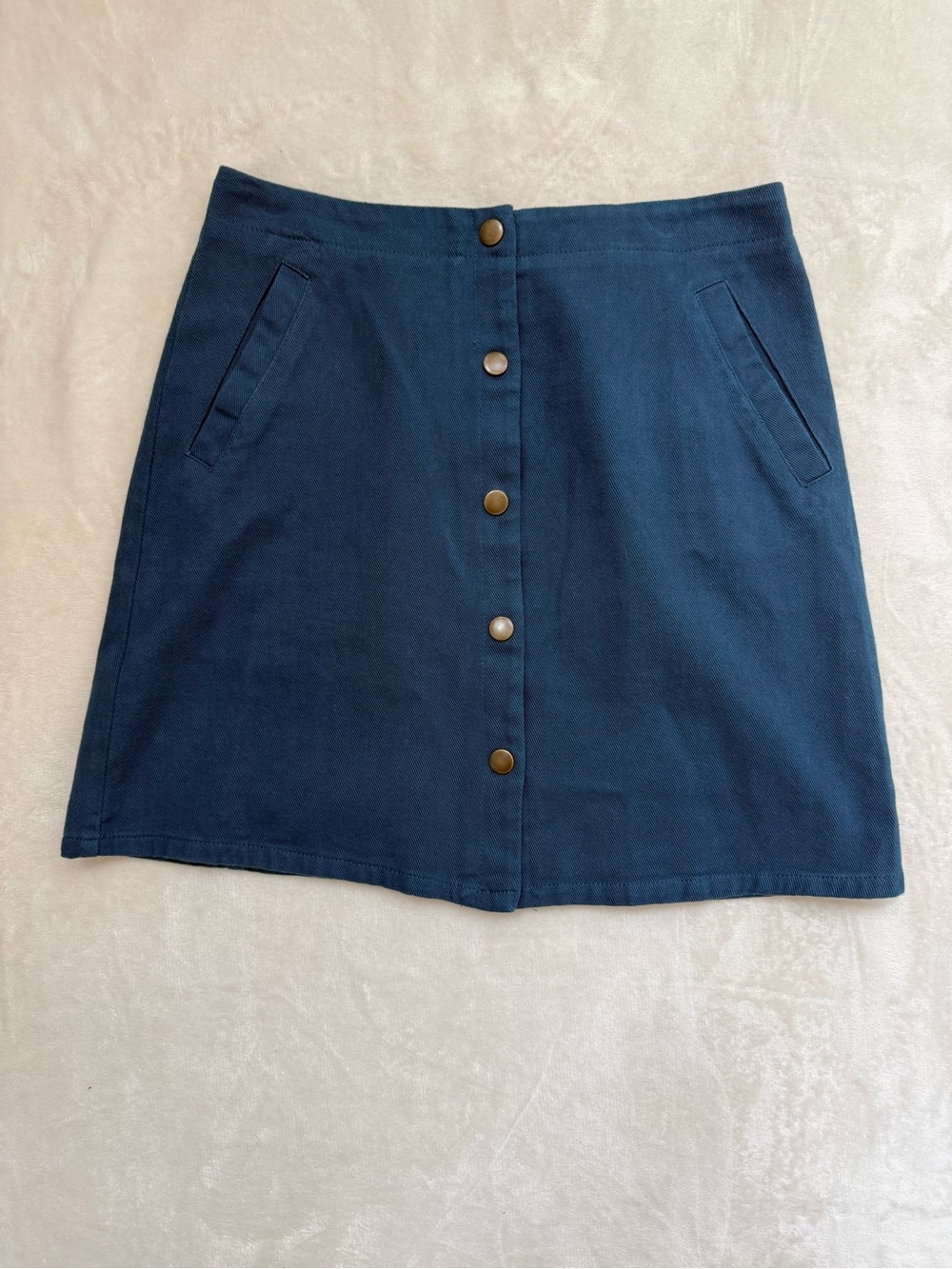 Mi Ami Button-Front Navy A-Line Mini Skirt